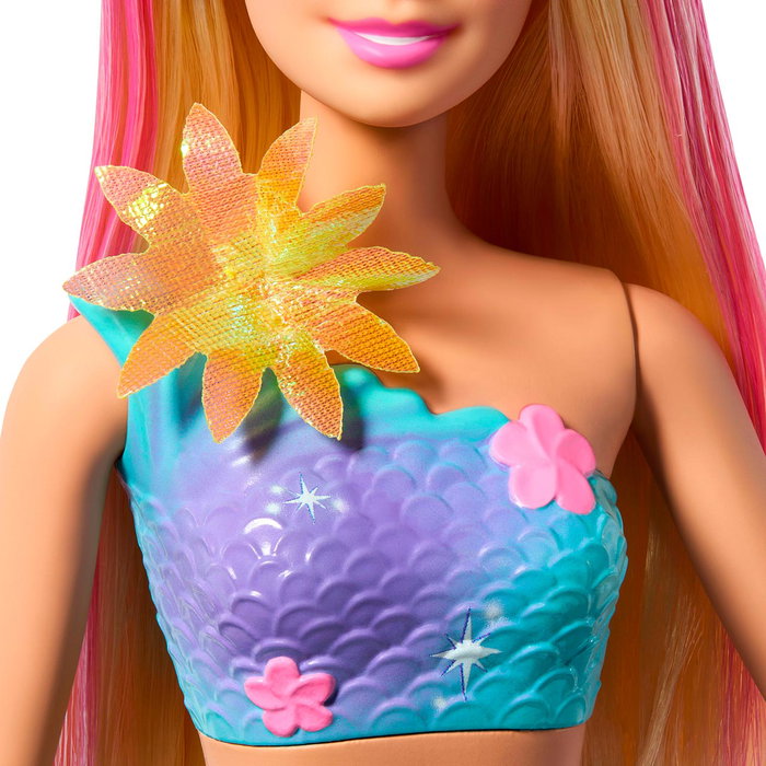 Barbie Muñeca Sirena Florece Mágicas JDM72 Mattel Rubia con Flores Sorpresa y Cola Degradada