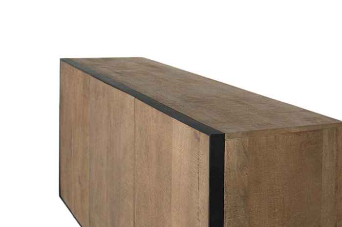 GINER Y COLOMER Aparador 3 Puertas 150 cm, Madera de Mango Natural con Apertura Push, Estilo Moderno Industrial - 150x44x81 cm