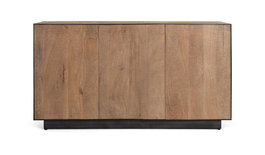 GINER Y COLOMER Aparador 3 Puertas 150 cm, Madera de Mango Natural con Apertura Push, Estilo Moderno Industrial - 150x44x81 cm