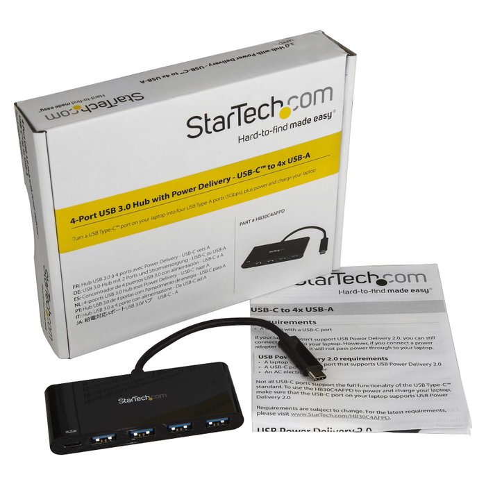 StarTech.com Hub USB-C a 4x USB-A y 1x USB-C con Power Delivery HB30C4AFPD Negro