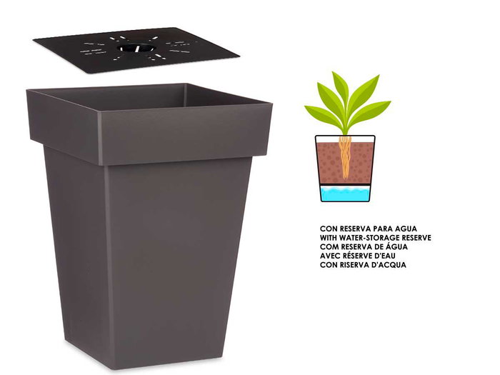 Ibergarden Maceta Cuadrada Gris con Reserva de Agua 28.5 x 28.5 x 41.3 cm Capacidad 23.5L (Set de 6)