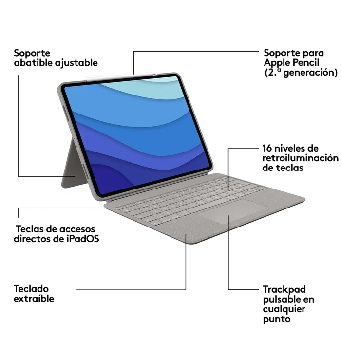 Logitech 920-010219 - Combo Touch Funda con Teclado y Trackpad para iPad Pro 12.9" (5ª & 6ª Gen), QWERTY Español, Retroiluminado, Smart Connector, Color Arena Logitech 920-010219 - Combo Touch Funda con Teclado y Trackpad para iPad Pro 12.9" (5ª & 6ª Gen), QWERTY Español, Retroiluminado, Smart Connector, Color Arena