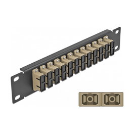 DeLOCK Panel de conexión de fibra óptica 12 puertos SC Duplex beige 1U negro
