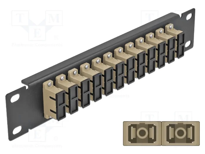DeLOCK Panel de conexión de fibra óptica 12 puertos SC Duplex beige 1U negro