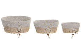 DKD Home Decor Set de 3 Cestas de Mimbre y Algodón Flores Natural