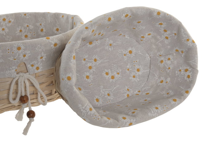 DKD Home Decor Set de 3 Cestas de Mimbre y Algodón Flores Natural DKD Home Decor Set de 3 Cestas de Mimbre y Algodón Flores Natural
