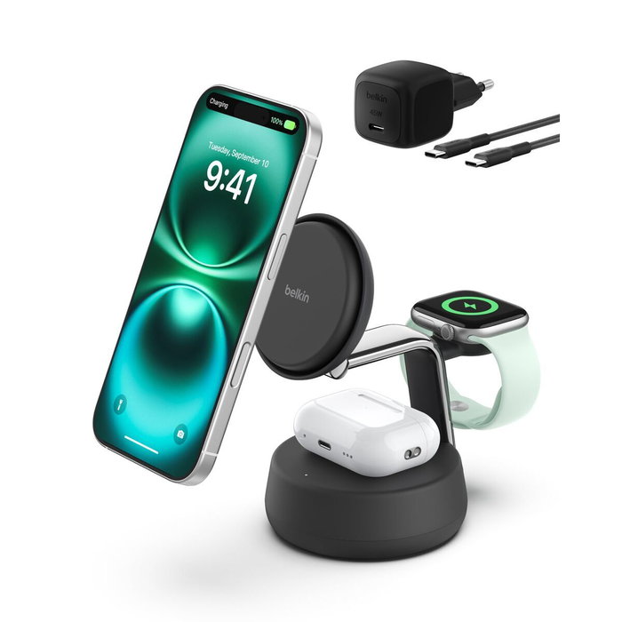 Belkin Estación de carga magnética 3 en 1 Qi2 Negro