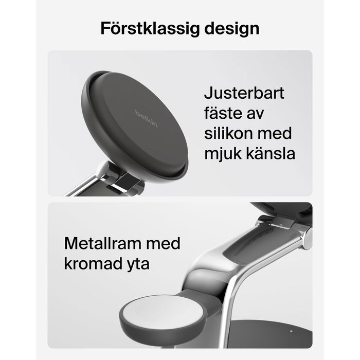 Belkin UltraCharge Pro WIZ040kqCH - Cargador 3 en 1 inalambrico Qi2 MagSafe 25W, Negro, con cable USB-C 1.5 m, para iPhone, AirPods, Apple Watch y mas dispositivos compatibles