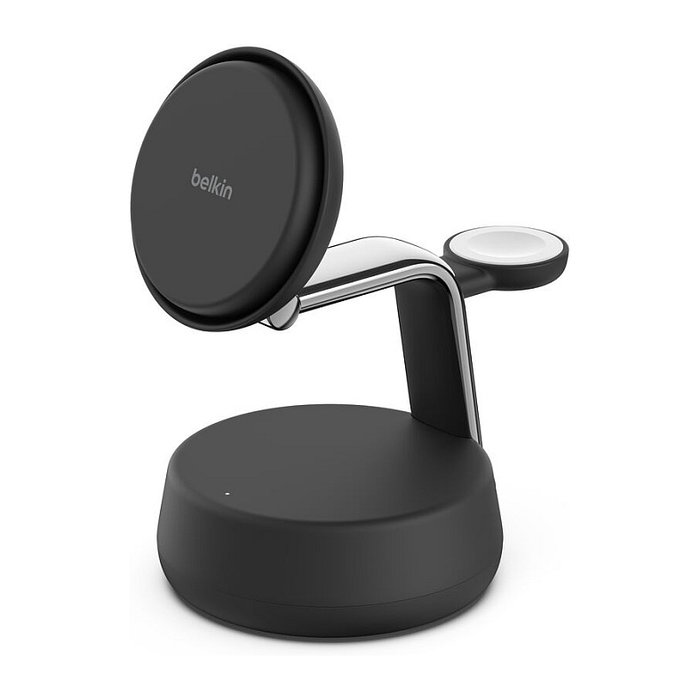 Belkin UltraCharge Pro WIZ040kqCH - Cargador 3 en 1 inalambrico Qi2 MagSafe 25W, Negro, con cable USB-C 1.5 m, para iPhone, AirPods, Apple Watch y mas dispositivos compatibles