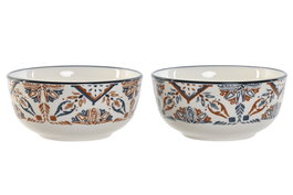 DKD Home Decor Set de 6 Cuencos de Porcelana BOHO Surtido Azul, Blanco y Marrón