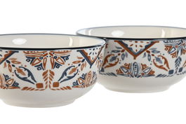DKD Home Decor Bol Boho Azul Blanco Porcelana 14 x 6.2 x 14 cm (6 Unidades)