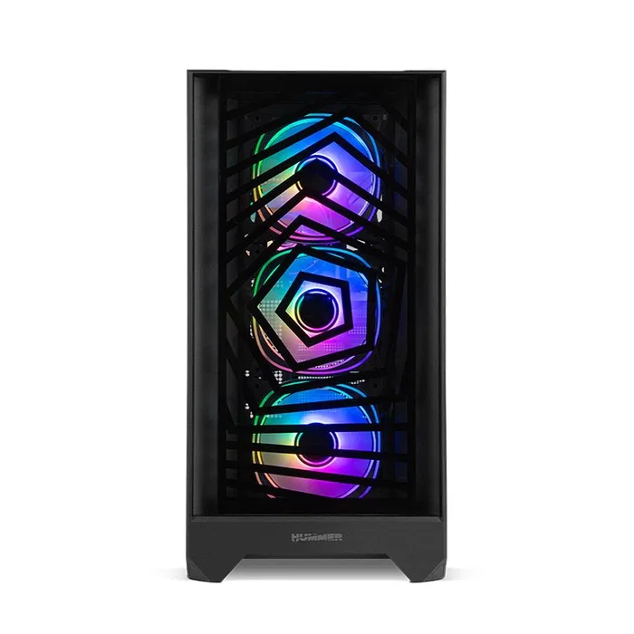 NOX Hummer PLASMA Caja Midi Tower Gaming Negro con 4 Ventiladores ARGB Preinstalados, Panel Frontal Mesh, Lateral de Cristal Templado, USB 3.0 y USB-C
