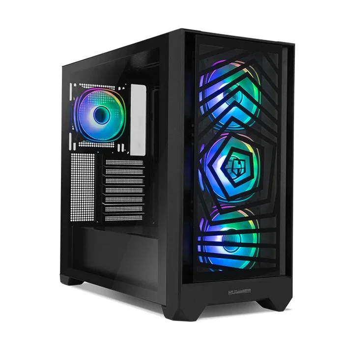 NOX Hummer PLASMA Caja Midi Tower Gaming Negro con 4 Ventiladores ARGB Preinstalados, Panel Frontal Mesh, Lateral de Cristal Templado, USB 3.0 y USB-C