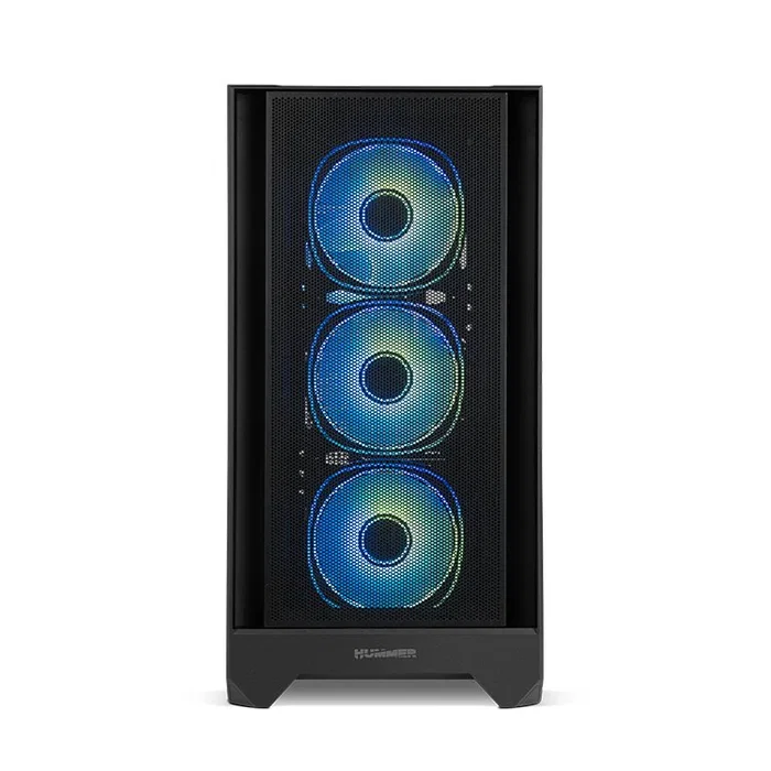 NOX Hummer PLASMA Caja Midi Tower Gaming Negro con 4 Ventiladores ARGB Preinstalados, Panel Frontal Mesh, Lateral de Cristal Templado, USB 3.0 y USB-C