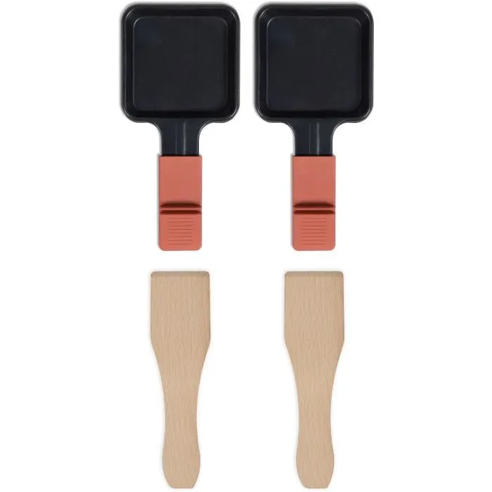 Livoo Raclette conectable DOC310R para 2 personas - 450W - Termostato automático - 2 espátulas de madera y 2 ollas para fondue