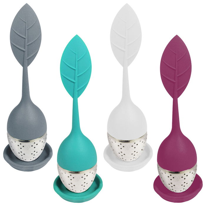 Cook Concept Infusor de Té de Silicona y Metal Surtido con Soporte, 15.5 cm
