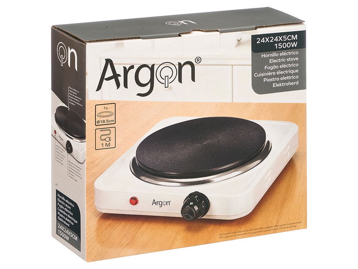 Argon Hornillo Eléctrico 1500W Blanco, Dimensiones 23.5x7x27 cm, Cable 90 cm, Metal (Set de 6)