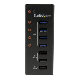 StarTech.com Hub USB 3.0 de 4 Puertos con 3 Puertos de Carga y Montaje en Pared - Hub 8 en 1 con Alimentación Externa