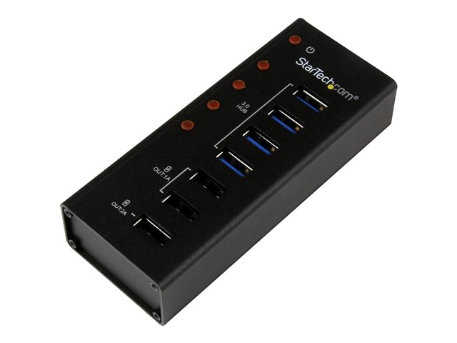 StarTech.com Hub USB 3.0 de 4 Puertos con 3 Puertos de Carga y Montaje en Pared - Hub 8 en 1 con Alimentación Externa