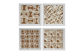 DKD Home Decor Cuadro Moderno Blanco Natural Cristal Papel Mache Set 4 Piezas 22 x 22 cm
