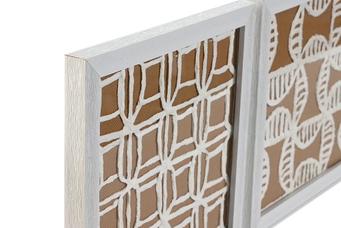 DKD Home Decor Cuadro Moderno Blanco Natural Cristal Papel Mache Set 4 Piezas 22 x 22 cm