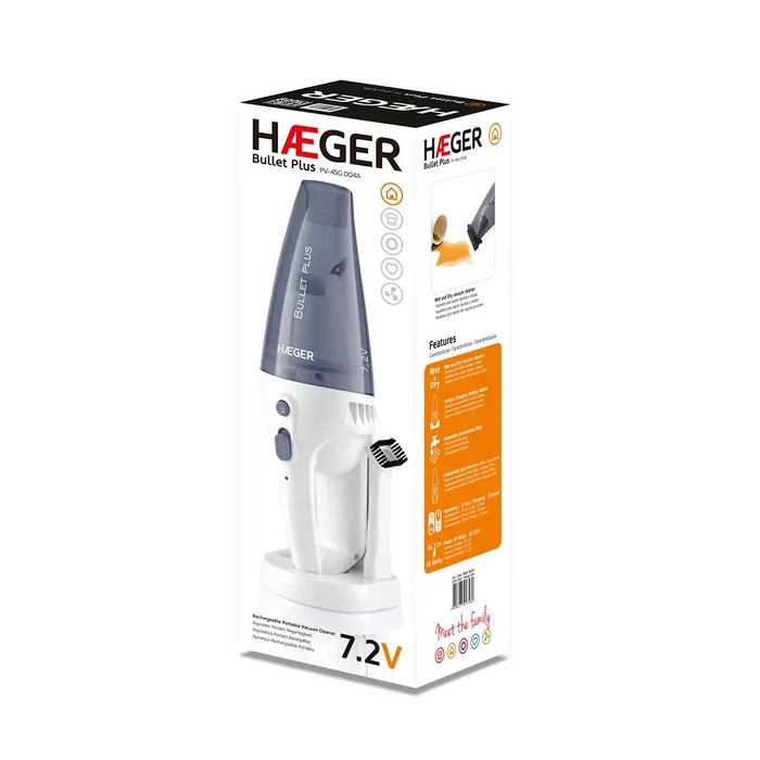 Haeger Bullet Plus Aspirador de Mano Gris y Blanco, Líquidos y Sólidos