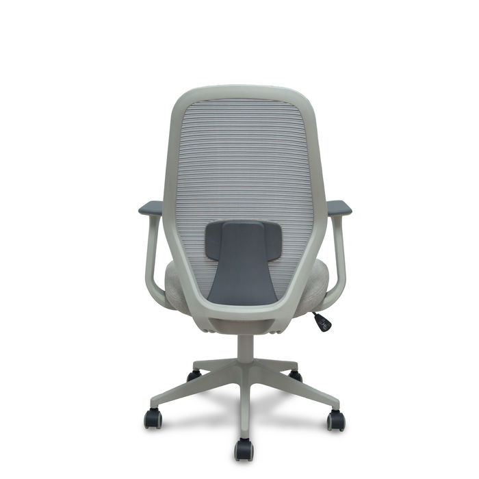 Silla de oficina Ergo529 con mecanismo Basculante tapizada con Tela color Gris claro y malla color Gris. Equipada con lumbar 1D, Brazos fijos y Ruedas de parqué Silla de oficina Ergo529 con mecanismo Basculante tapizada con Tela color Gris claro y malla color Gris. Equipada con lumbar 1D, Brazos fijos y Ruedas de parqué