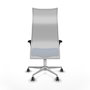 Sillón Albacete con mecanismo Sincro tapizada con Similpiel color Azul y malla color Blanco. Equipado con Base aluminio, Brazos 1D y Ruedas 65 mm parqué