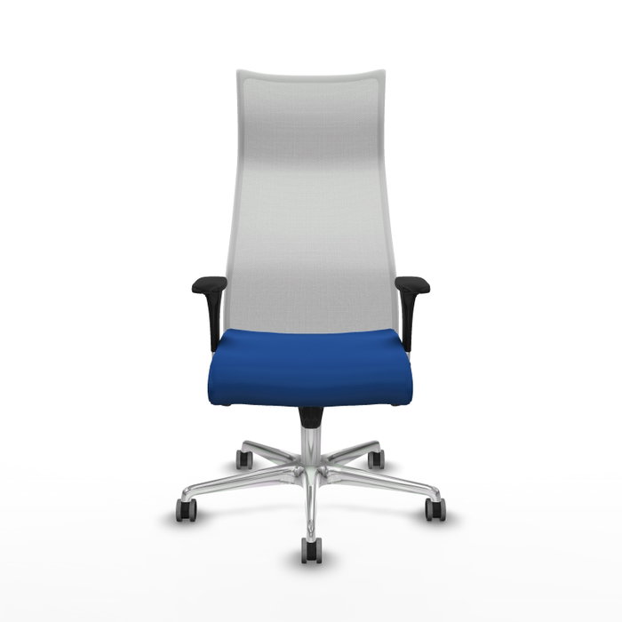 Sillón Albacete con mecanismo Sincro tapizada con Similpiel color Azul y malla color Blanco. Equipado con Base aluminio, Brazos 1D y Ruedas 65 mm parqué Sillón Albacete con mecanismo Sincro tapizada con Similpiel color Azul y malla color Blanco. Equipado con Base aluminio, Brazos 1D y Ruedas 65 mm parqué