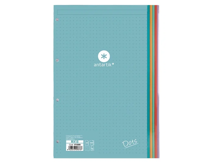 Antartik Recambio A4 100 Hojas 90gr Puntos 4 Taladros Bandas de 5 Colores