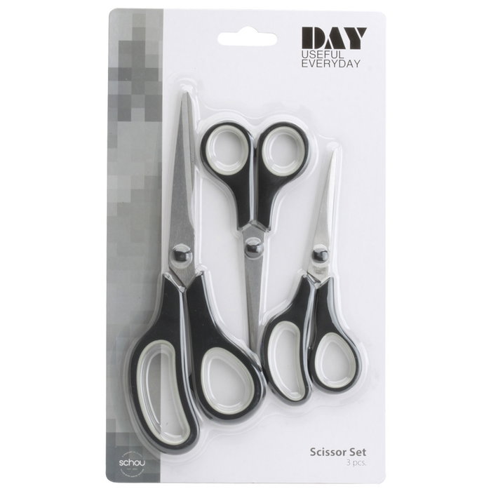 Day Juego de 3 Tijeras de Acero Inoxidable y Plástico, para Diestros y Zurdos, Aptas para Lavavajillas, 14-20 cm