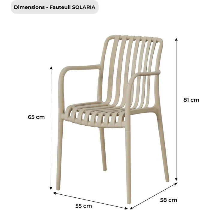 Solaria Juego de 4 Sillas de Jardín Apilables en Polipropileno Reforzado - 55x58x81 cm - Color Beige