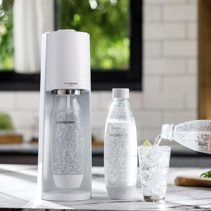 SodaStream 1012811410 - Sifón Soda Maker Terra Blanca QC con Cilindro de CO2 y Botella PET 1 Litro SodaStream 1012811410 - Sifón Soda Maker Terra Blanca QC con Cilindro de CO2 y Botella PET 1 Litro
