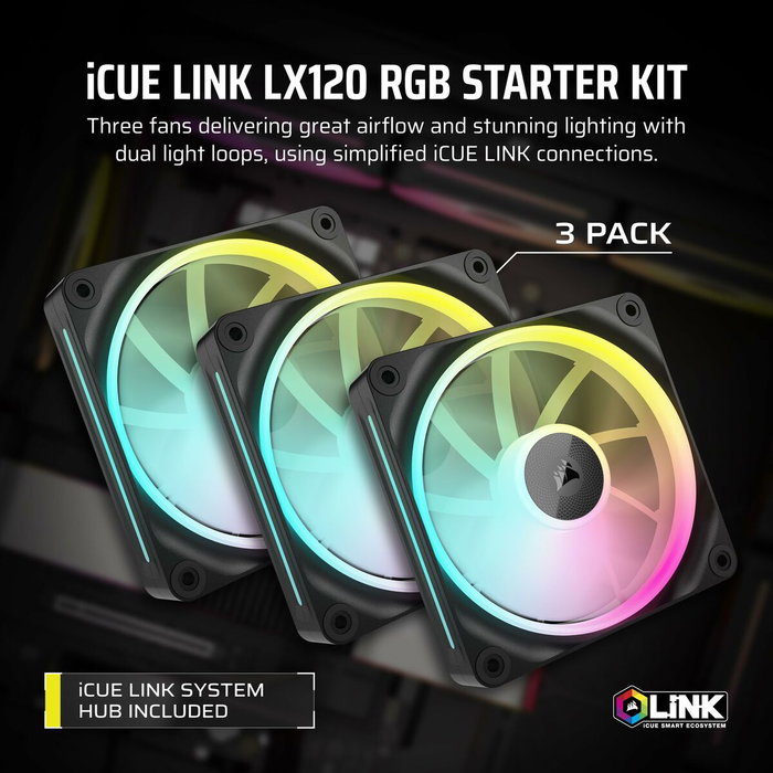 Corsair LX120 RGB iCUE LINK Pack de 3 - Negro