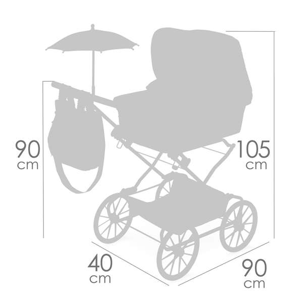 Decuevas Coche Reborn Plegable con Sombrilla Vintage para Niños 40x90x90 cm, Metal y Poliéster