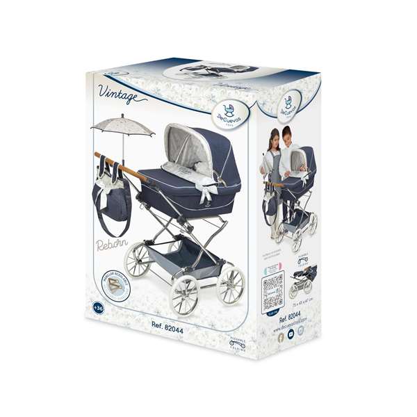 Decuevas Coche Reborn Plegable con Sombrilla Vintage para Niños 40x90x90 cm, Metal y Poliéster