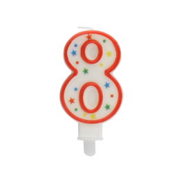 Party Time Vela Numeral Aniversario 8 con Decoración de Estrellas y Círculos, 9,5 cm