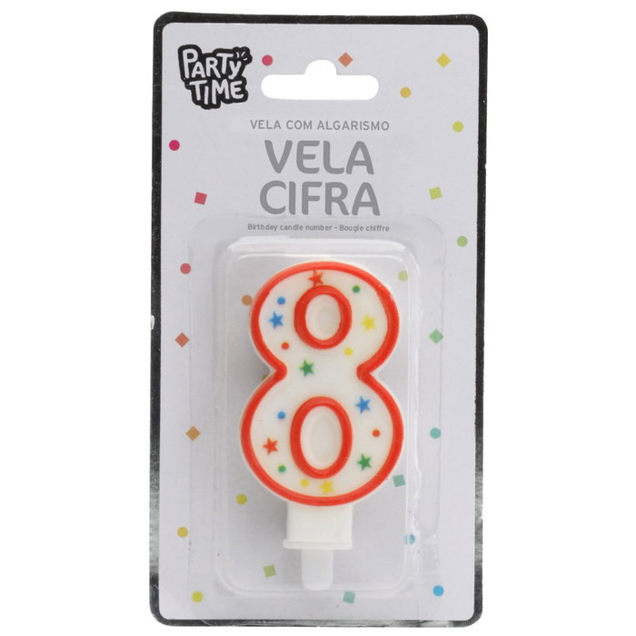 Party Time Vela Numeral Aniversario 8 con Decoración de Estrellas y Círculos, 9,5 cm
