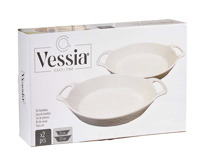 VESSIA Set de 2 Bandejas Ovaladas Asas Abiertas Blanco, Pack de 6 unidades