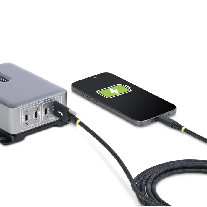 Startech S2CEPR3M-USBSL-CABLE Cable USB-C de Carga 240W PD 3.1 EPR 5A 3 Metros con Tornillos de Bloqueo Lateral - Negro