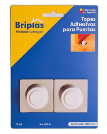 BRIPLAS Tope de Puerta Adhesivo Base Acero Inox Blanco 2 Unidades