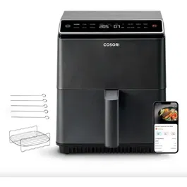 Cosori COS0810043377409 Freidora sin Aceite Edición Chef Doble Fuego 6,4L 1700W Negra con 12 Programas, 5 Brochetas y Parrilla