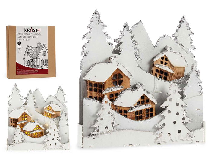 Krist+ Pueblo Madera Blanca Con Árbol y Purpurina con Luz 44x48x7.5 cm (Set de 4) Krist+ Pueblo Madera Blanca Con Árbol y Purpurina con Luz 44x48x7.5 cm (Set de 4)