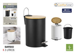 Confortime Cubo Pedal Metal T/Bambu 3L 17 x 17 x 22.7 cm (6 Unidades)