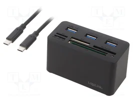 LOGILINK CR0046 Estación de acoplamiento USB 3.2 Gen 1 con 8 puertos y lector de tarjetas, Negro