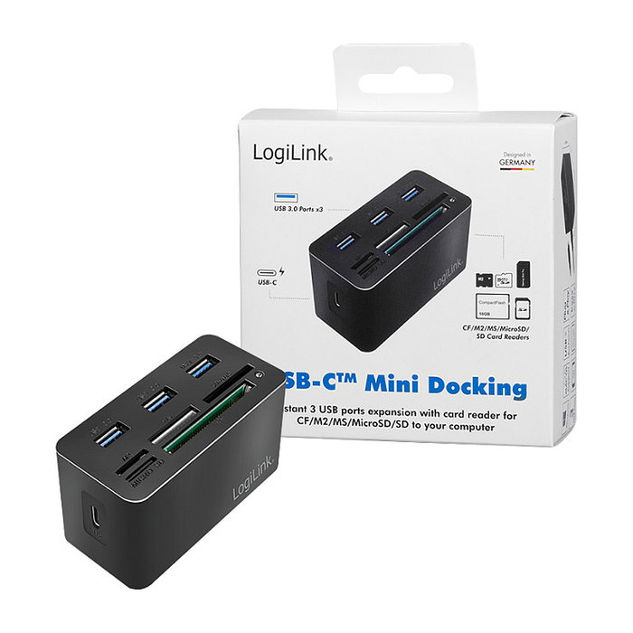 LogiLink Mini Docking USB 3.2 Gen1 con 8 puertos y USB-C, negro