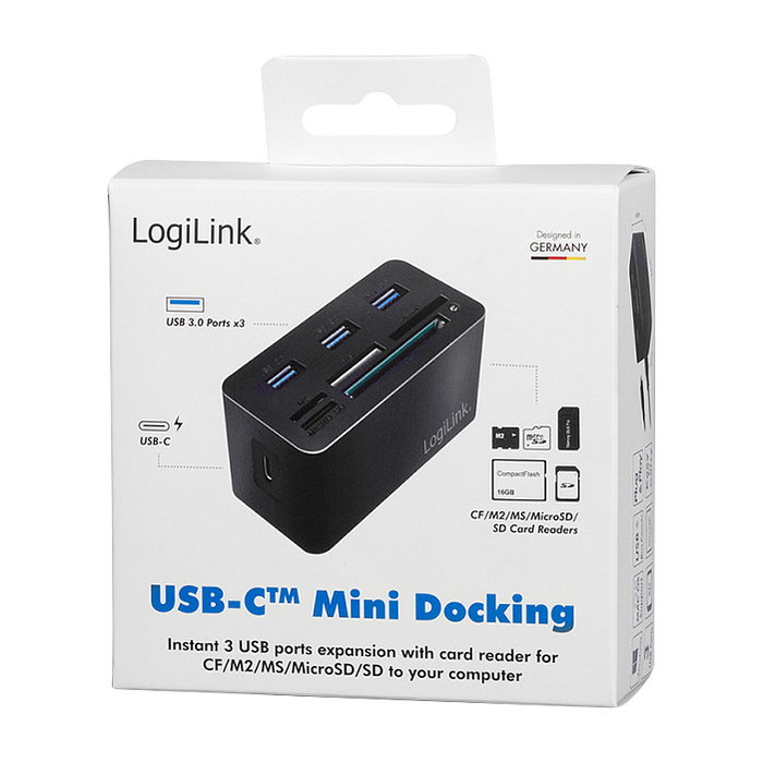 LogiLink Mini Docking USB 3.2 Gen1 con 8 puertos y USB-C, negro