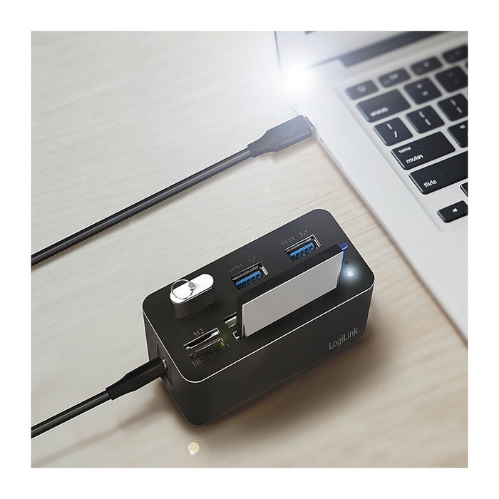 LogiLink Mini Docking USB 3.2 Gen1 con 8 puertos y USB-C, negro