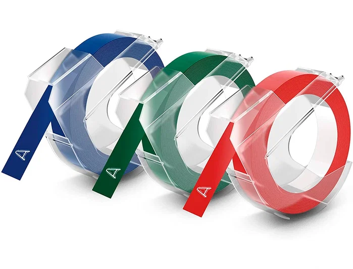 Dymo Cinta de Relieve 3D 9mm x 3m - Pack de 3 Colores (Azul, Negro, Rojo) Armonizado