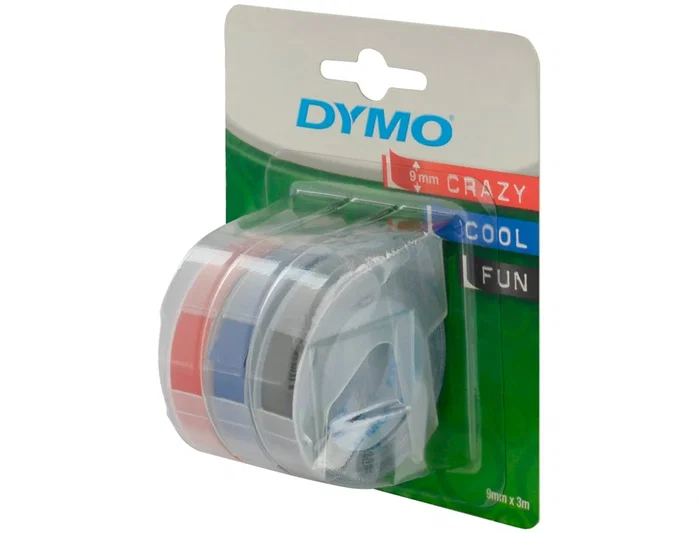 Dymo Cinta de Relieve 3D 9mm x 3m - Pack de 3 Colores (Azul, Negro, Rojo) Armonizado